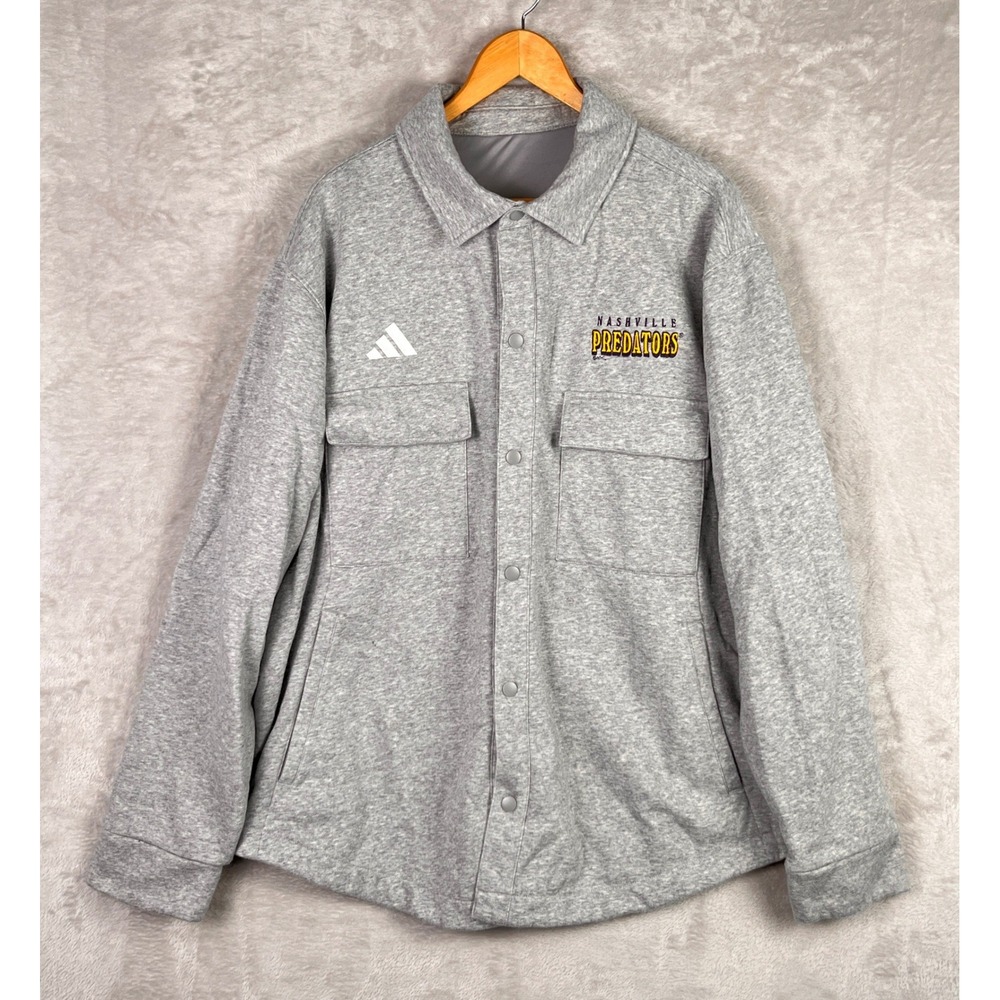 Adidas Nashville Predators NHL Mens Shirt Jacket XL Gray Snap Front Fleece Sport